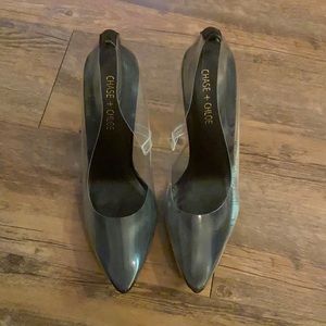 Size 9 clear and black chase and chole heel